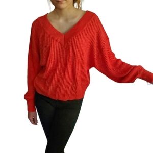 Lumiere Red V-Neck Cotton Sweater